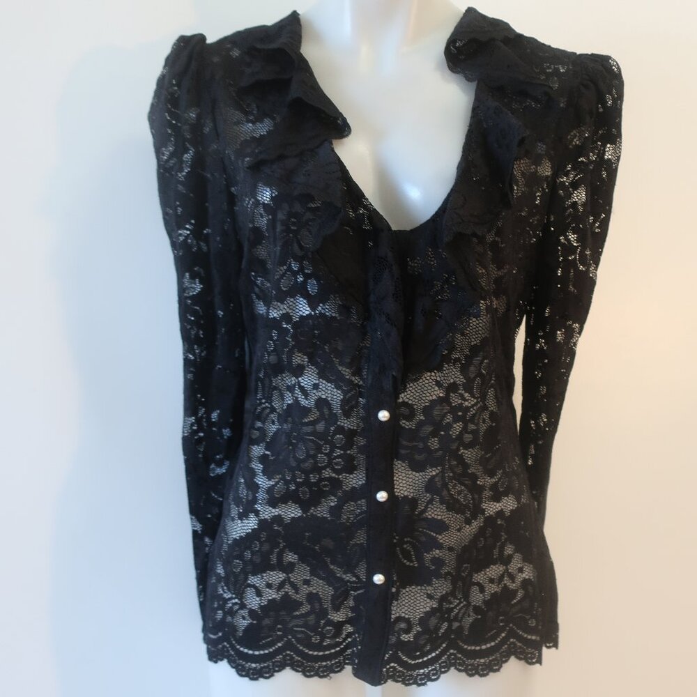 NWT Women Generation Love (Item-303) Black Corsa Lace Puff Sleeve Blouse Top L - Picture 11 of 14